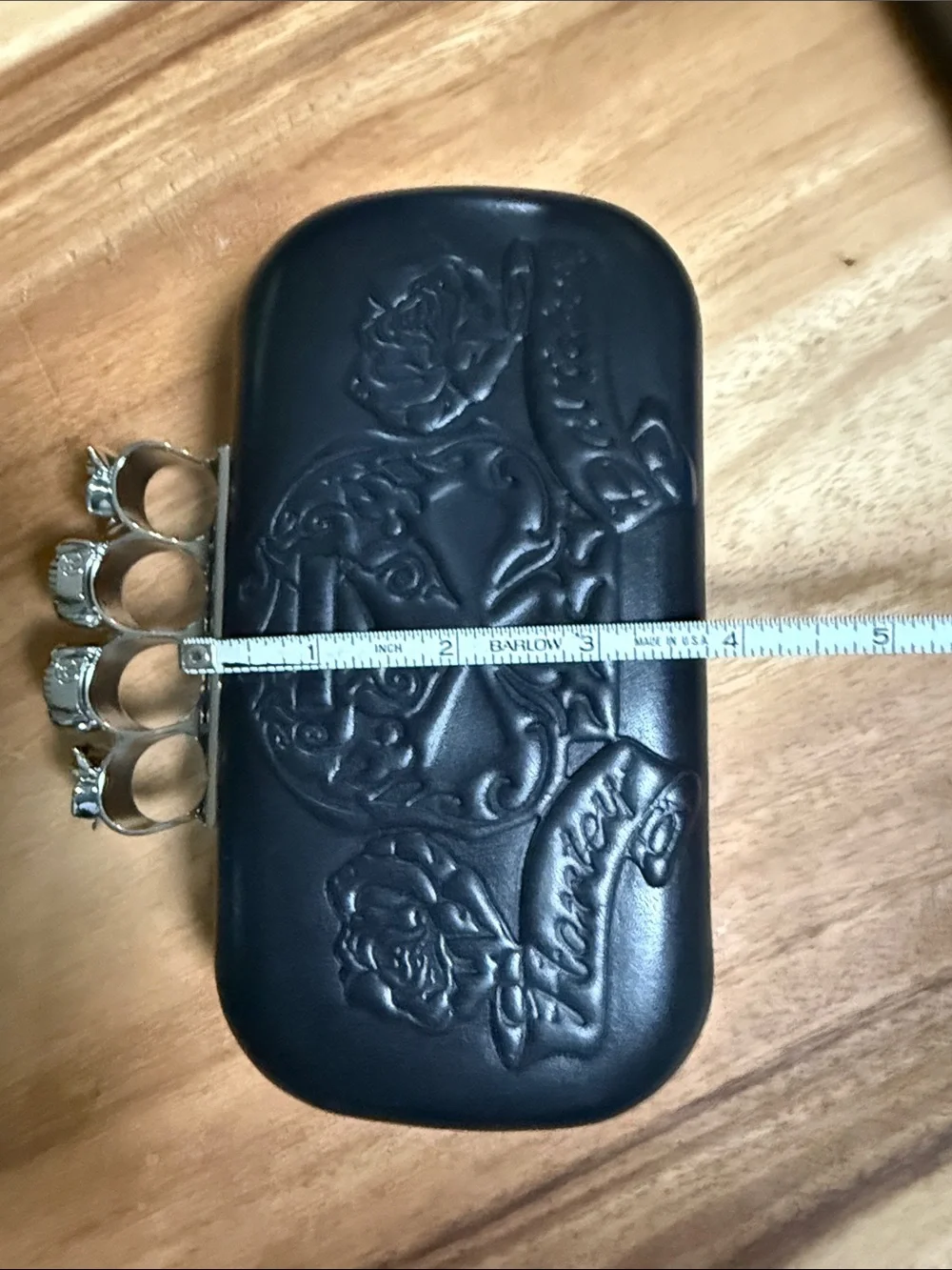 Harley Davidson Black Embossed Skull Knuckle Clutch with Chain